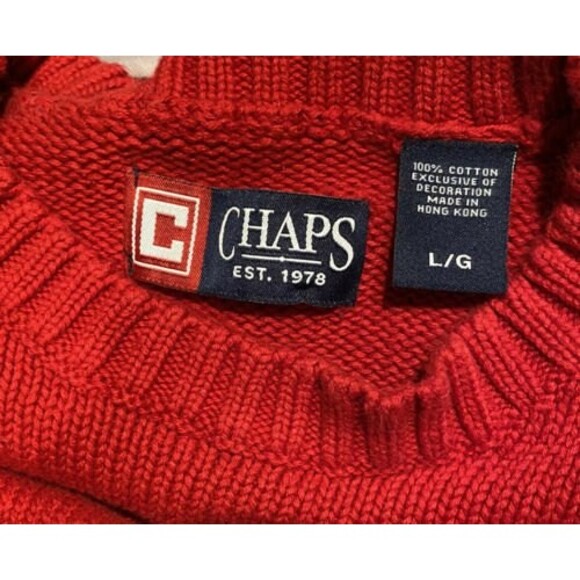 Chaps Red 100% Cotton Crew Neck Pullover Sweater Crest Logo Holiday Long Sleeve - Picture 3 of 4